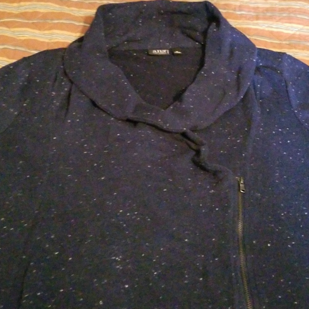 Navy Knit Roll Collar Top